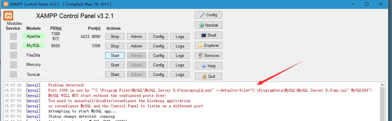 XAMPP無法啟動mysql